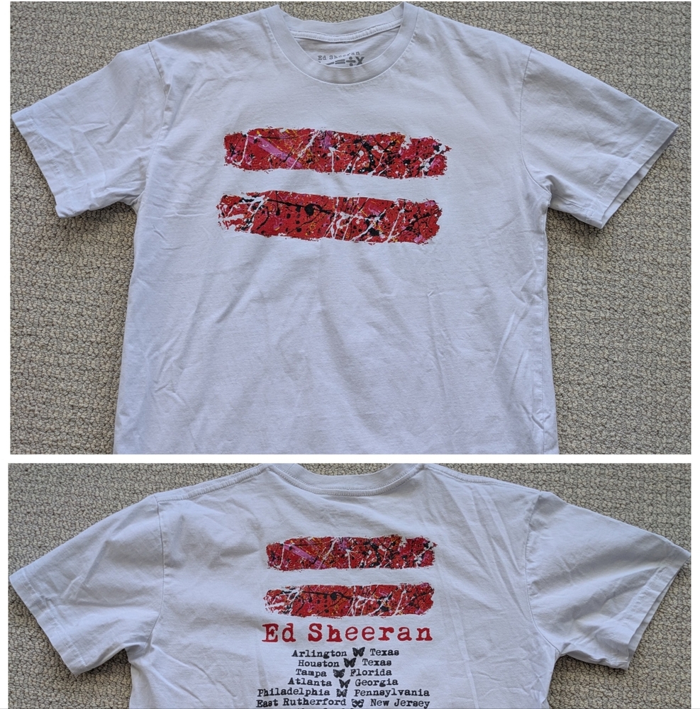Ed Sheeran Mathematics Concert Tour T Shirt Mens Sz M White Equal Graphic USA
